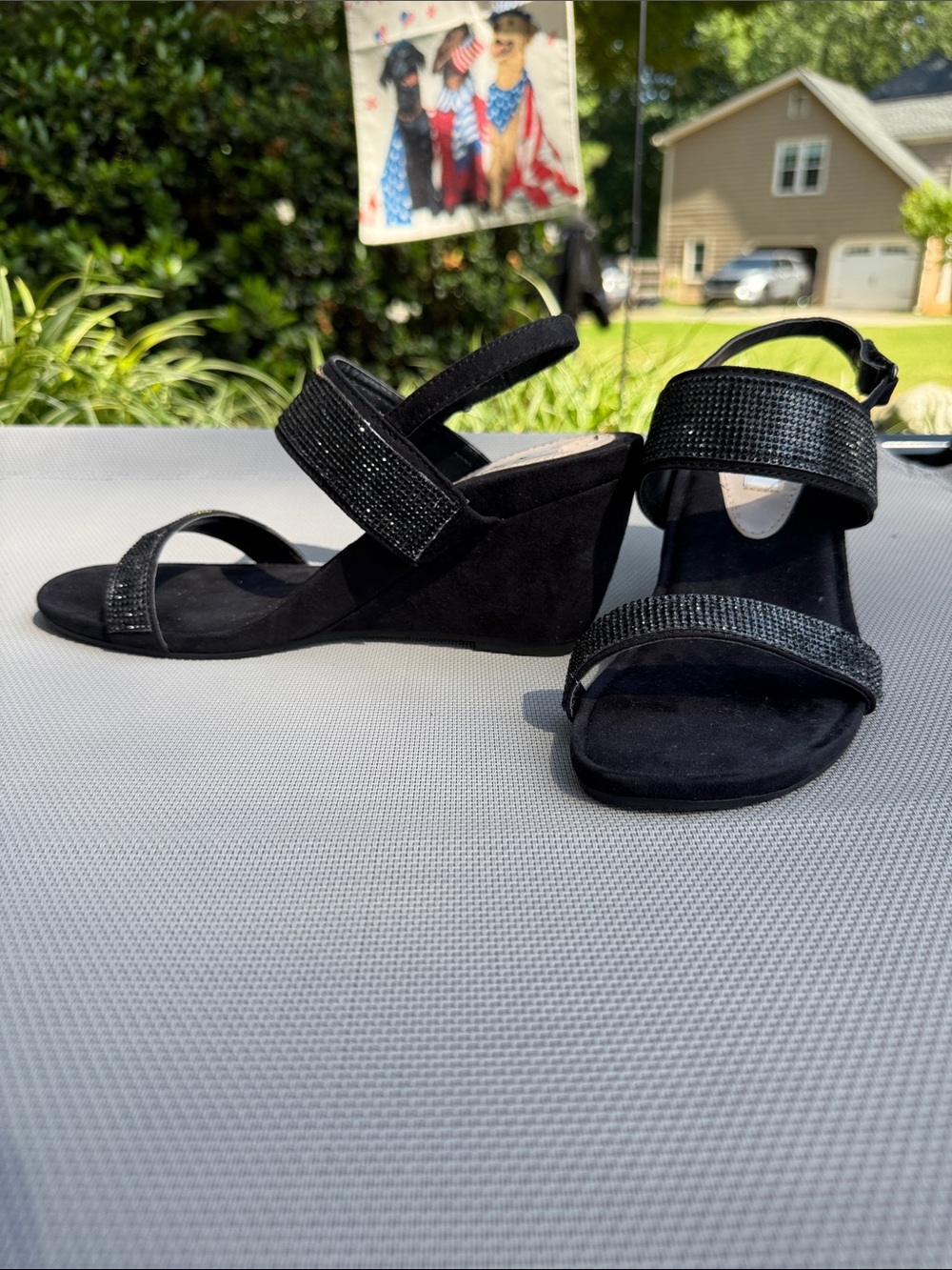 Nina Black Wedge Sandals with Sparkle Straps